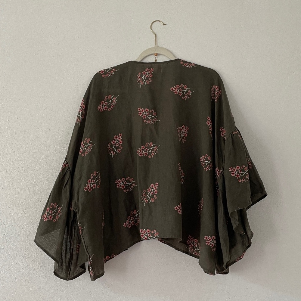 Universal Thread Linen Blend Wrap Top Open Front Onesize Cover Up Coastal Green - Picture 13 of 15